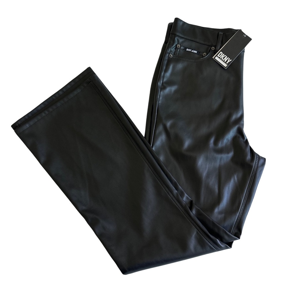 DKNY Jeans Black Faux Leather Wide Leg Flare High Waisted Women’s Size 31 / 12